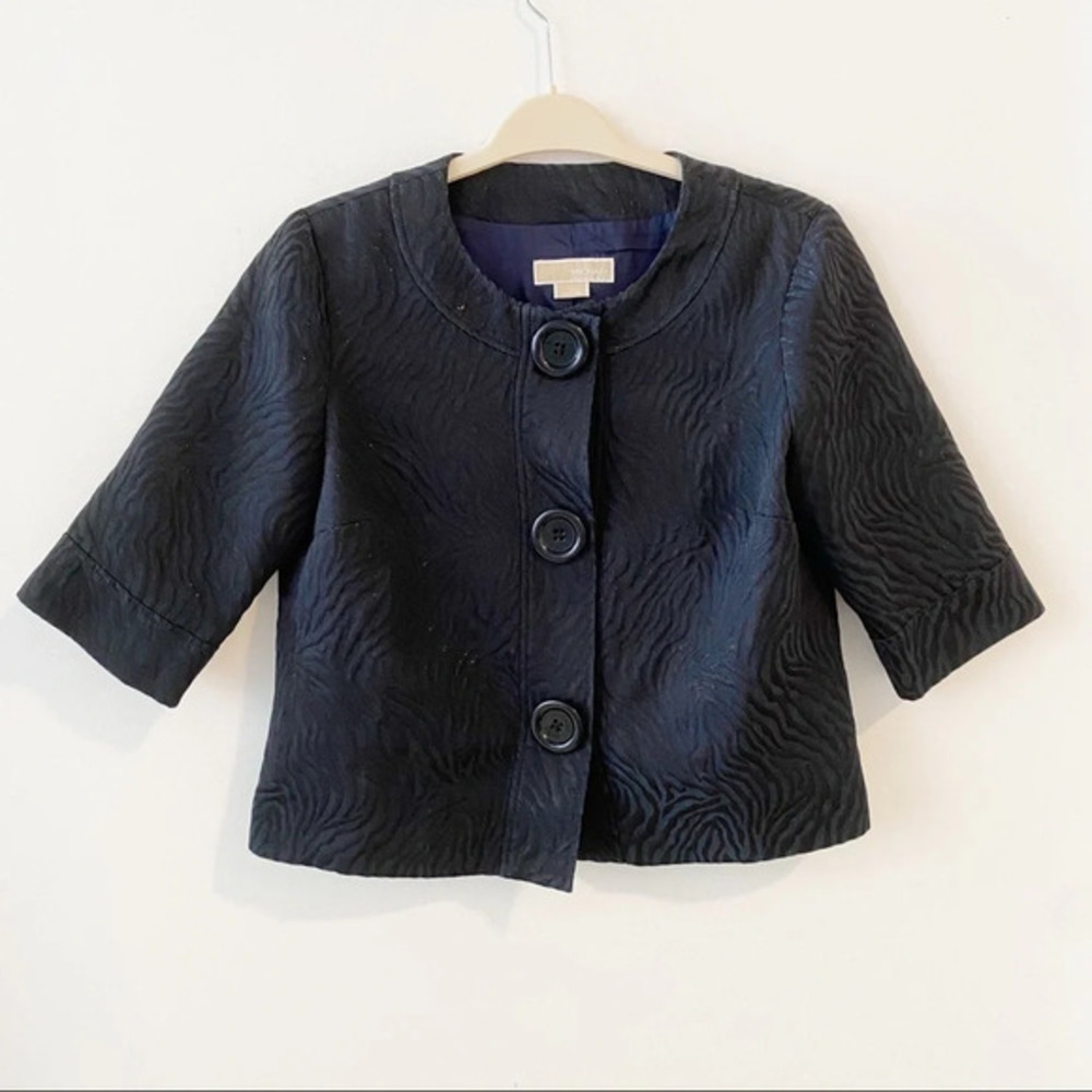 Michael Kors Sparkle Metallic Animal Cropped Blazer Medium